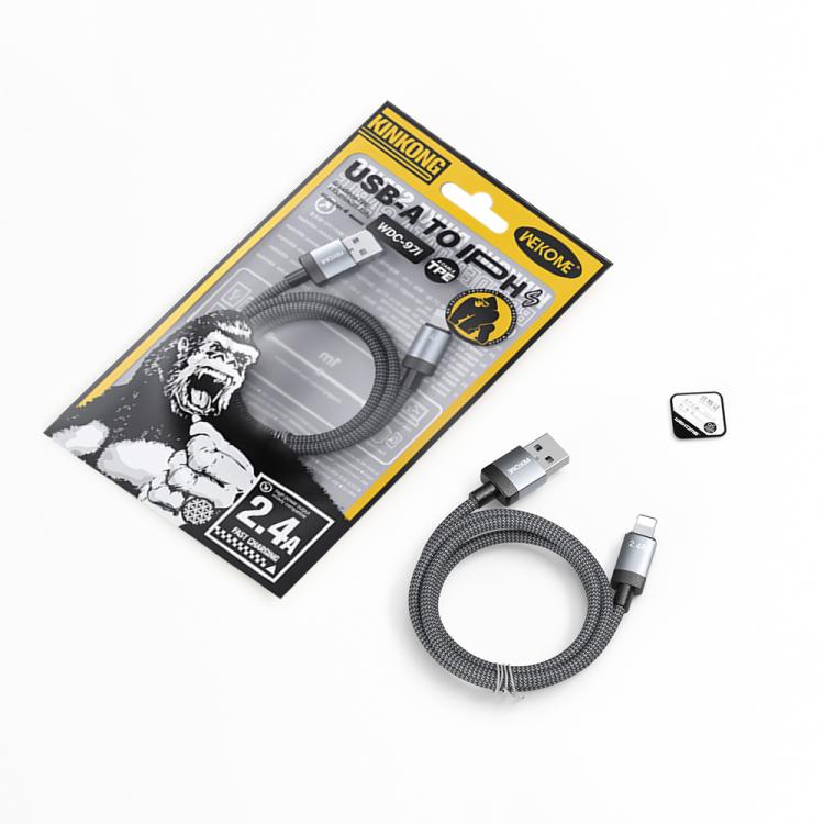 WK WDC-97 Kingkong Ruike Series Braided Charging Data Cable, USB to 8 Pin Port, Length: 1m - Black
