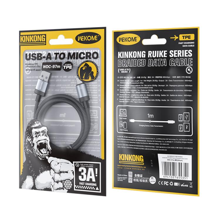 WK WDC-97 Kingkong Ruike Series Braided Charging Data Cable, USB to Micro USB Port, Length: 1m - Black