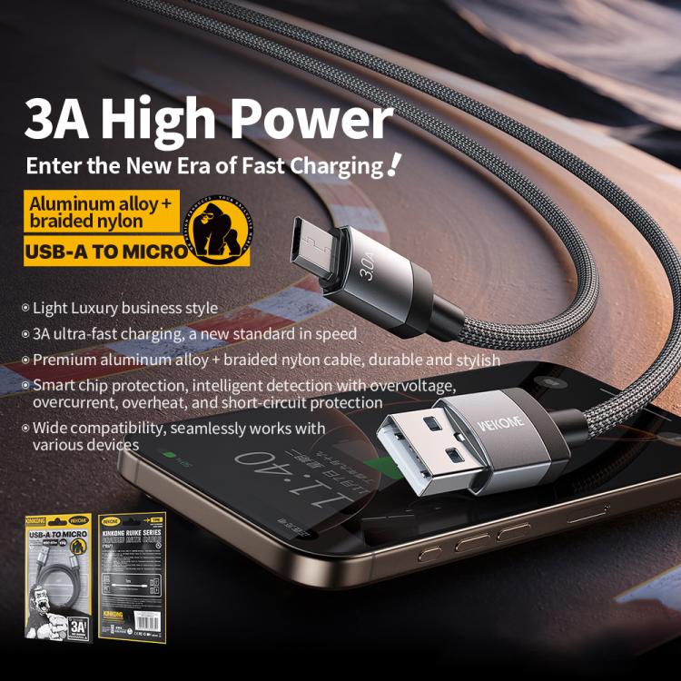 WK WDC-97 Kingkong Ruike Series Braided Charging Data Cable, USB to Micro USB Port, Length: 1m - Black