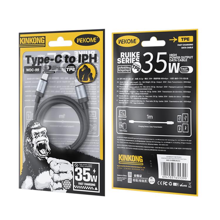 WK WDC-99 Kingkong Ruike Series 35W USB-C / Type-C to 8 Pin Braided Charging Data Cable, Length: 1m - Black