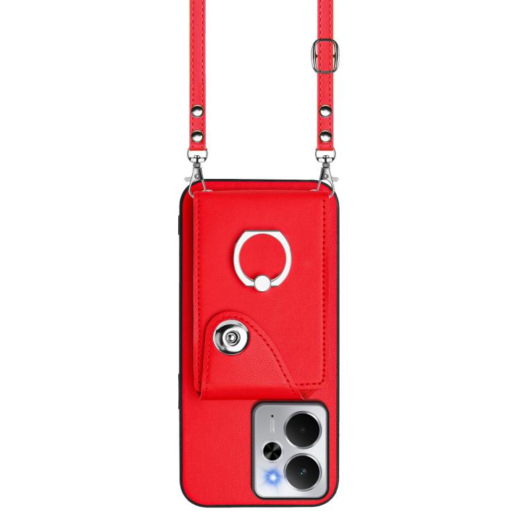 For Realme 14 / P3 5G / Neo7x Organ Card Bag Ring Holder Phone Case with Long Lanyard