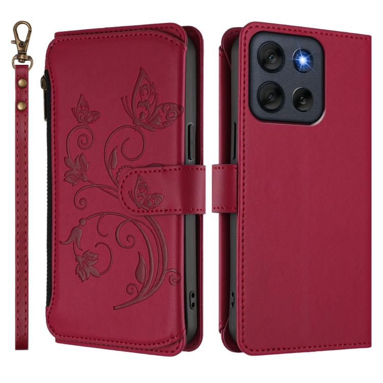 For Motorola Moto G56 5G Butterfly Love Flower Multi-card Zipper Wallet Leather Phone Case