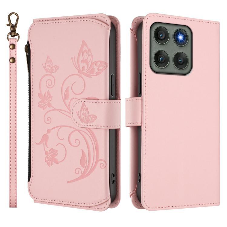 For Motorola Edge 60 Pro Butterfly Love Flower Multi-card Zipper Wallet Leather Phone Case