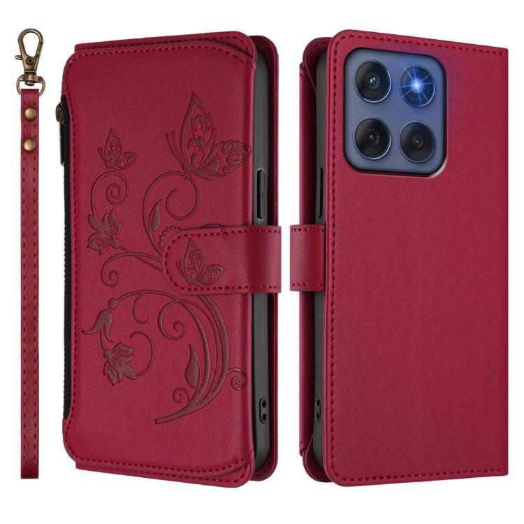 For Motorola Edge 60 Fusion 5G Butterfly Love Flower Multi-card Zipper Wallet Leather Phone Case