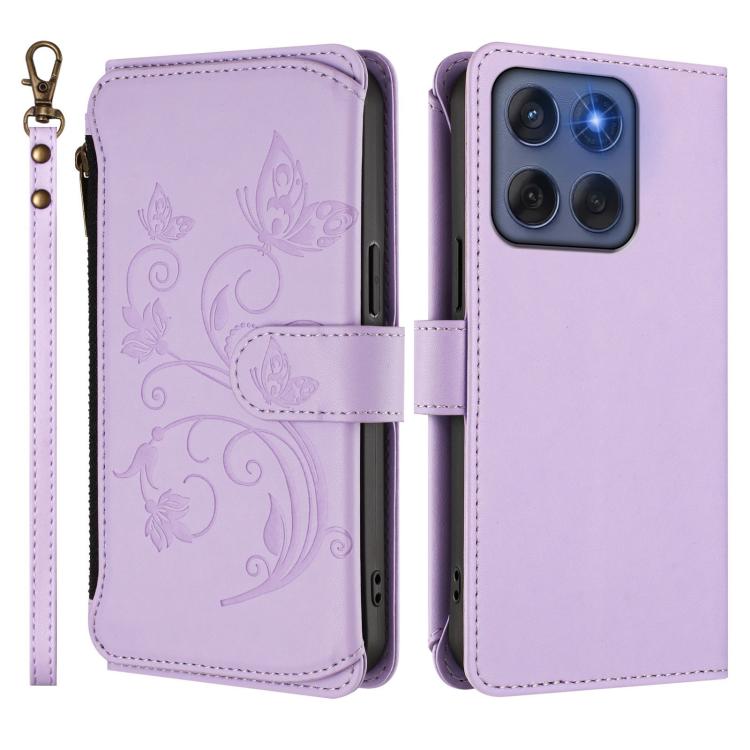For Motorola Edge 60 Fusion 5G Butterfly Love Flower Multi-card Zipper Wallet Leather Phone Case