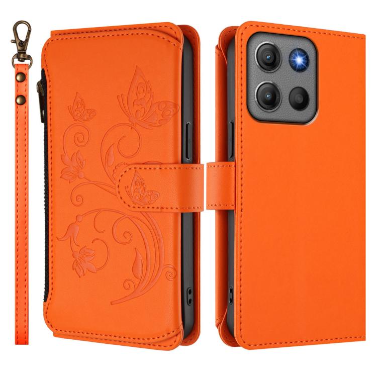 For Motorola Moto G15 / G15 Power Butterfly Love Flower Multi-card Zipper Wallet Leather Phone Case