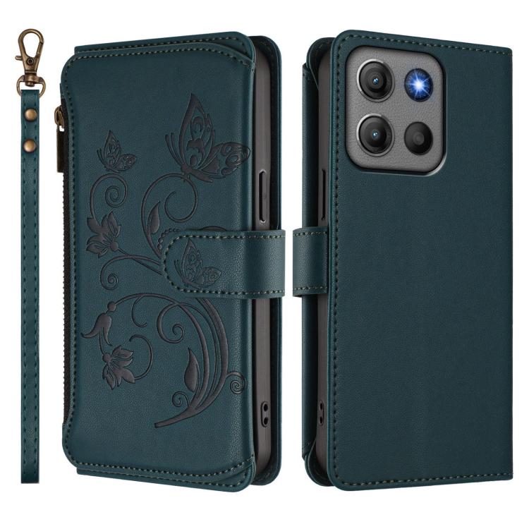 For Motorola Moto G15 / G15 Power Butterfly Love Flower Multi-card Zipper Wallet Leather Phone Case