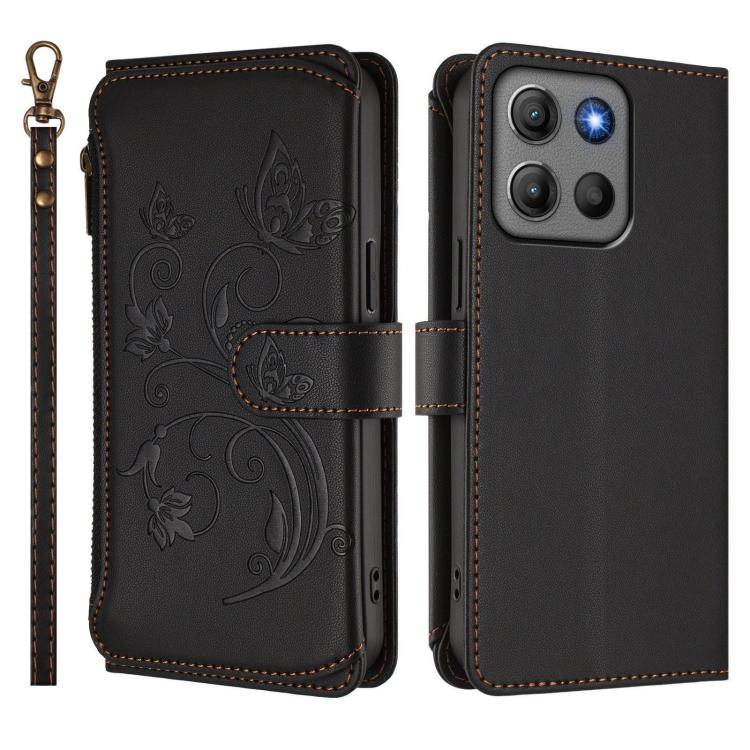 For Motorola Moto G15 / G15 Power Butterfly Love Flower Multi-card Zipper Wallet Leather Phone Case