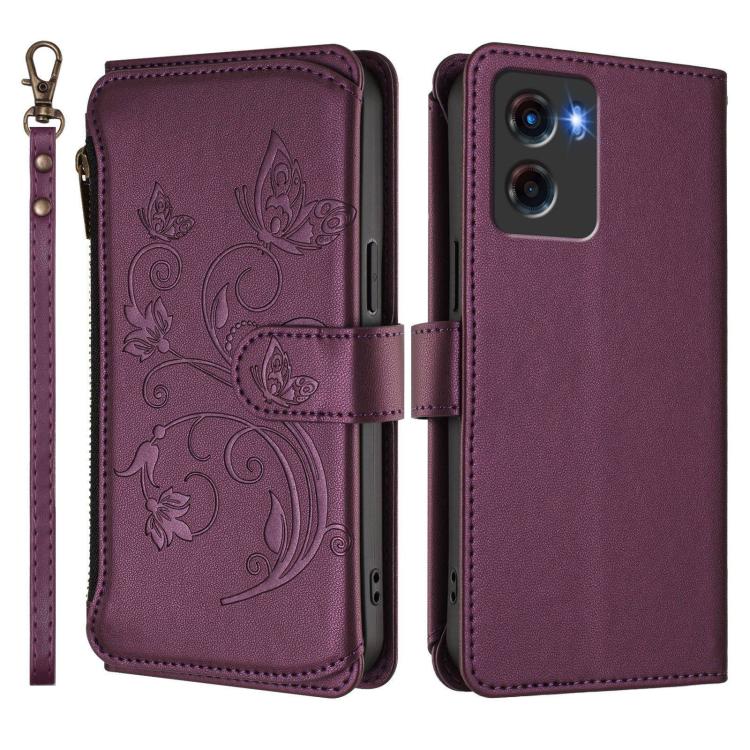 For Motorola Moto E15 / G05 Butterfly Love Flower Multi-card Zipper Wallet Leather Phone Case
