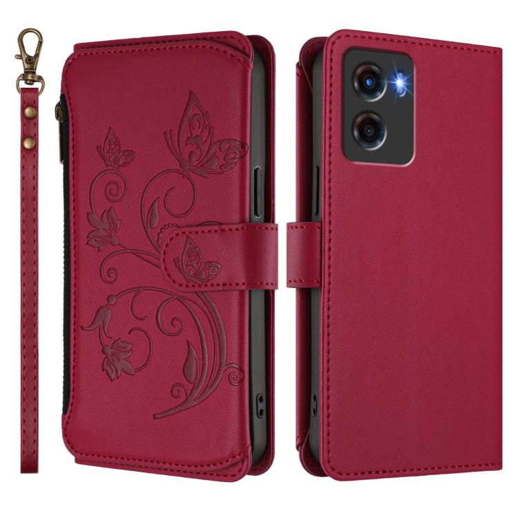 For Motorola Moto E15 / G05 Butterfly Love Flower Multi-card Zipper Wallet Leather Phone Case