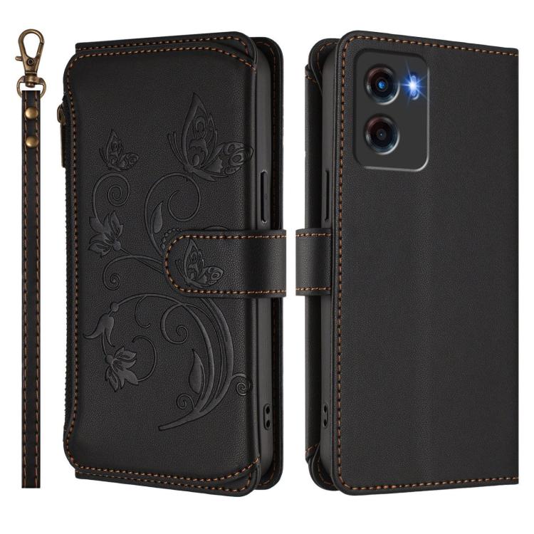 For Motorola Moto E15 / G05 Butterfly Love Flower Multi-card Zipper Wallet Leather Phone Case