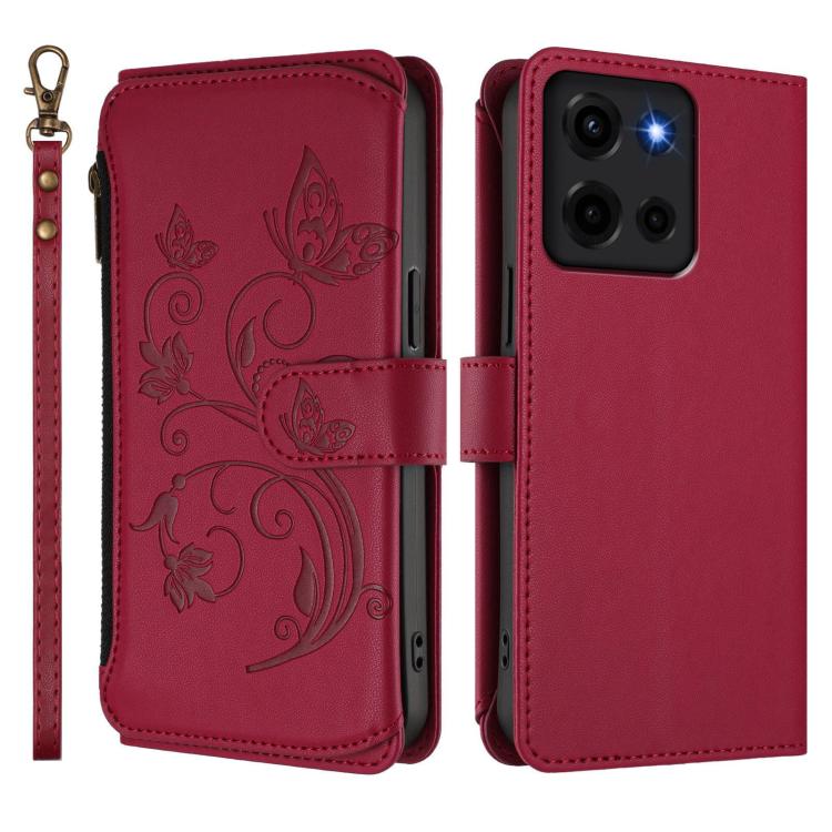 For Motorola Moto G 5G 2025 Butterfly Love Flower Multi-card Zipper Wallet Leather Phone Case