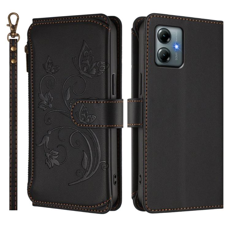 For Motorola Moto G Play 2025 Butterfly Love Flower Multi-card Zipper Wallet Leather Phone Case