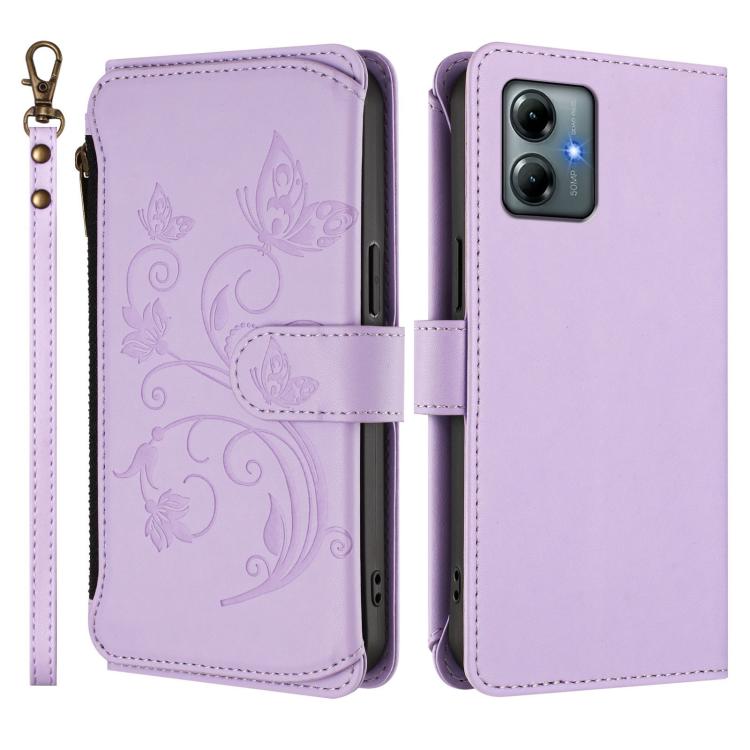 For Motorola Moto G Play 2025 Butterfly Love Flower Multi-card Zipper Wallet Leather Phone Case