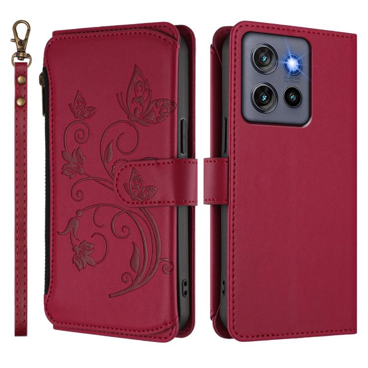 For Motorola Edge 50 Neo 5G Global Butterfly Love Flower Multi-card Zipper Wallet Leather Phone Case