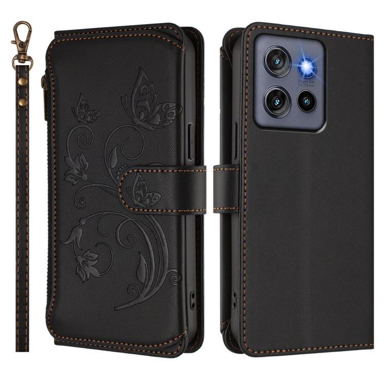 For Motorola Edge 50 Neo 5G Global Butterfly Love Flower Multi-card Zipper Wallet Leather Phone Case