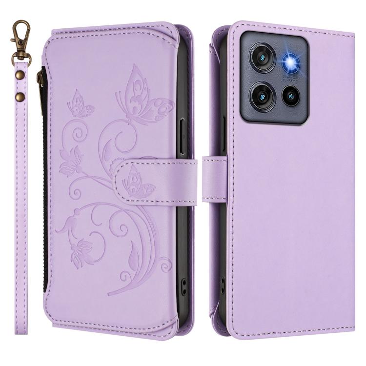 For Motorola Edge 50 Neo 5G Global Butterfly Love Flower Multi-card Zipper Wallet Leather Phone Case