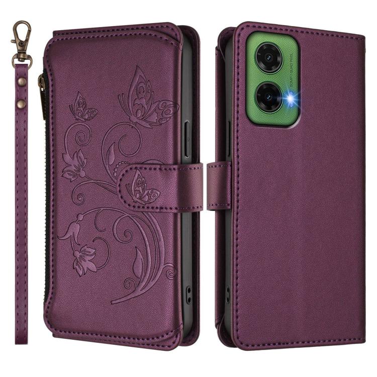 For Motorola Moto G35 5G Butterfly Love Flower Multi-card Zipper Wallet Leather Phone Case