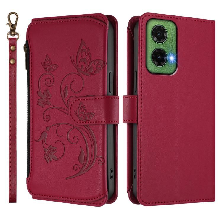 For Motorola Moto G35 5G Butterfly Love Flower Multi-card Zipper Wallet Leather Phone Case