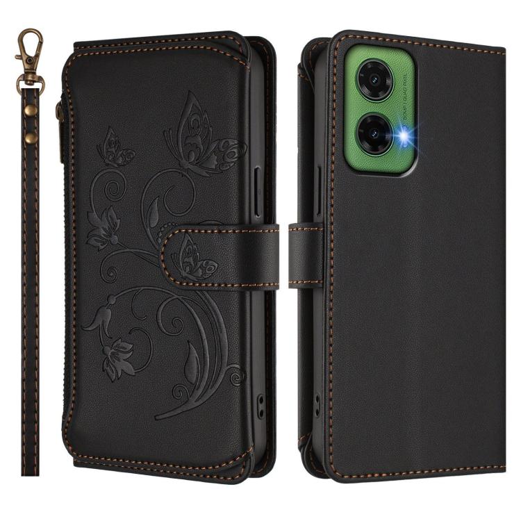 For Motorola Moto G35 5G Butterfly Love Flower Multi-card Zipper Wallet Leather Phone Case