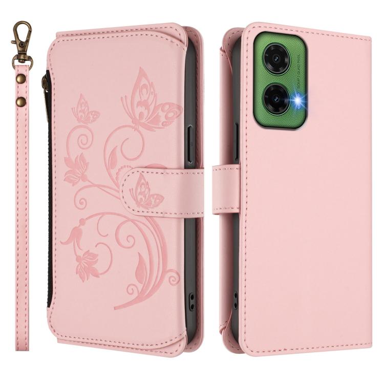 For Motorola Moto G35 5G Butterfly Love Flower Multi-card Zipper Wallet Leather Phone Case