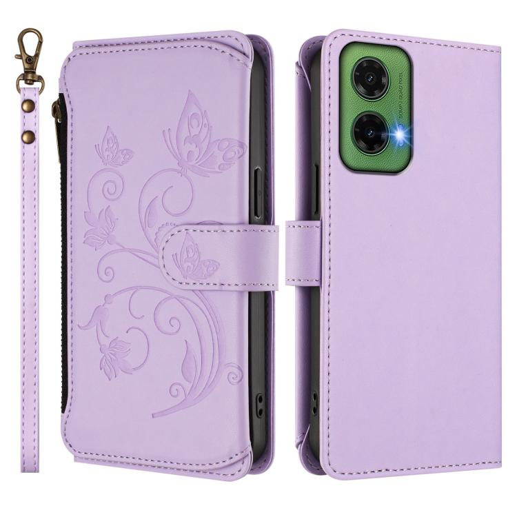 For Motorola Moto G35 5G Butterfly Love Flower Multi-card Zipper Wallet Leather Phone Case