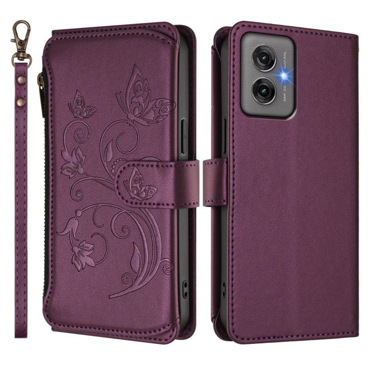 For Motorola Moto G55 5G Butterfly Love Flower Multi-card Zipper Wallet Leather Phone Case