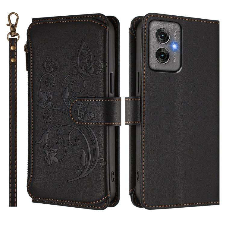 For Motorola Moto G55 5G Butterfly Love Flower Multi-card Zipper Wallet Leather Phone Case