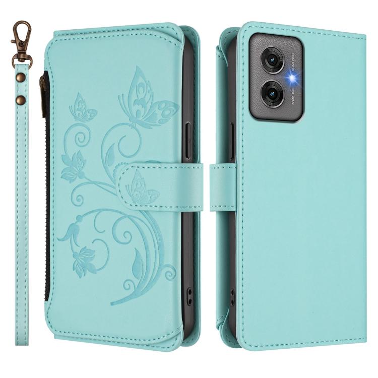 For Motorola Moto G55 5G Butterfly Love Flower Multi-card Zipper Wallet Leather Phone Case