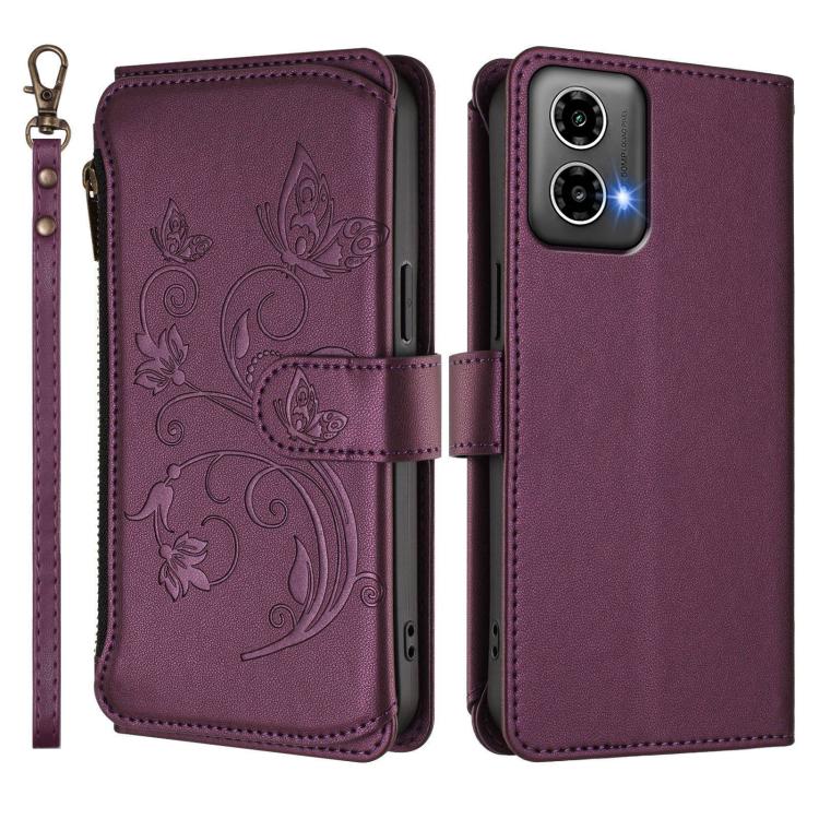 For Motorola Moto G34 5G / G45 5G Butterfly Love Flower Multi-card Zipper Wallet Leather Phone Case