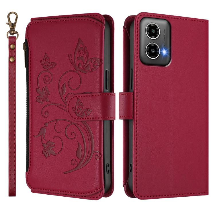 For Motorola Moto G34 5G / G45 5G Butterfly Love Flower Multi-card Zipper Wallet Leather Phone Case