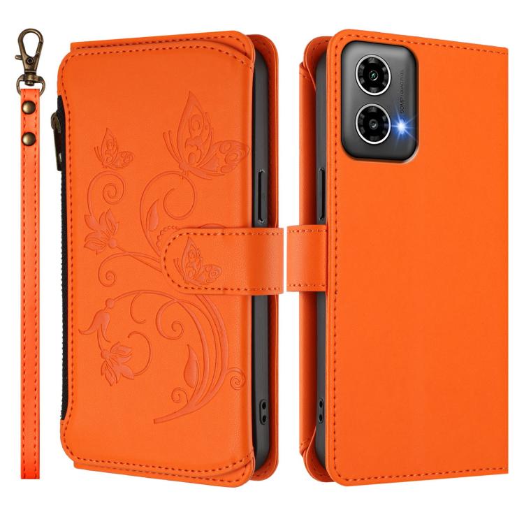 For Motorola Moto G34 5G / G45 5G Butterfly Love Flower Multi-card Zipper Wallet Leather Phone Case
