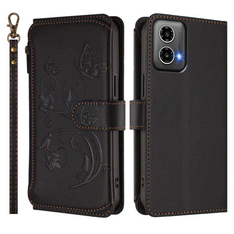 For Motorola Moto G34 5G / G45 5G Butterfly Love Flower Multi-card Zipper Wallet Leather Phone Case
