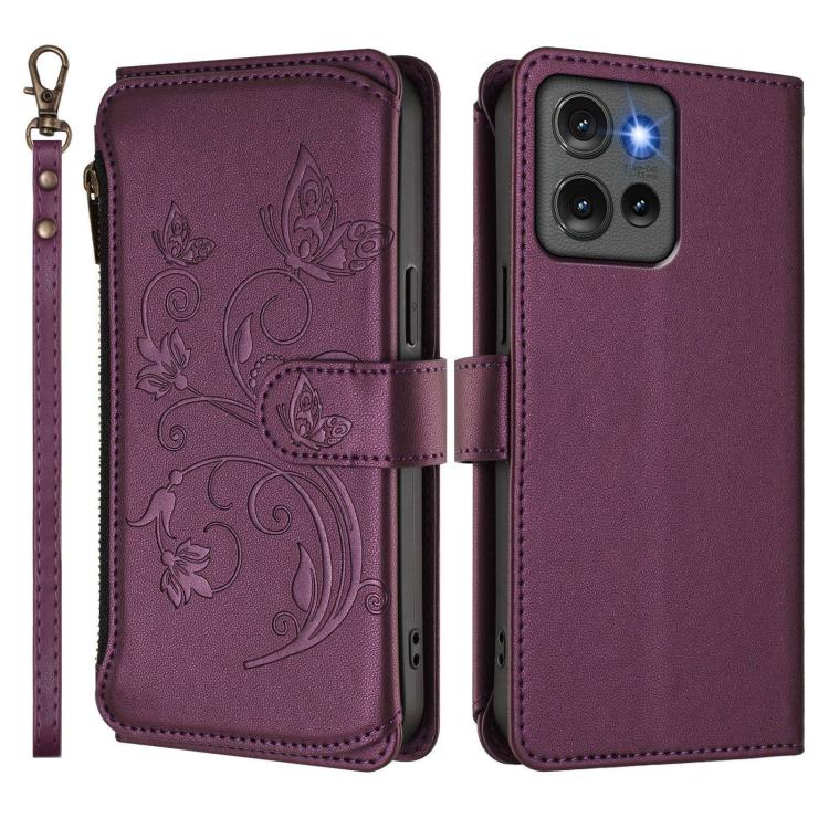 For Motorola Edge 50 5G Global Butterfly Love Flower Multi-card Zipper Wallet Leather Phone Case