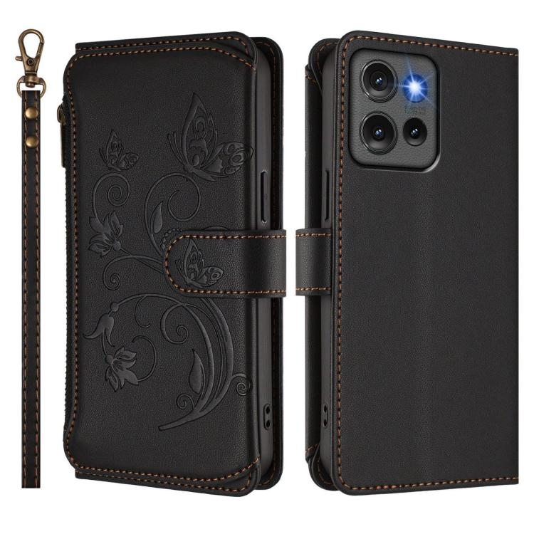 For Motorola Edge 50 5G Global Butterfly Love Flower Multi-card Zipper Wallet Leather Phone Case