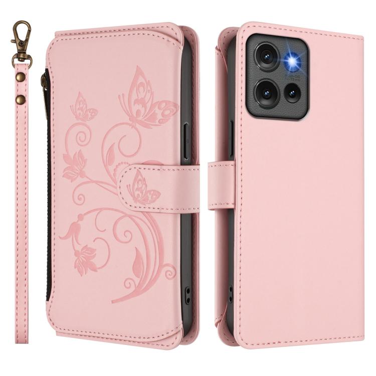 For Motorola Edge 50 5G Global Butterfly Love Flower Multi-card Zipper Wallet Leather Phone Case