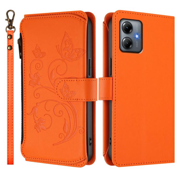For Motorola Moto G14 4G / G64Y Butterfly Love Flower Multi-card Zipper Wallet Leather Phone Case
