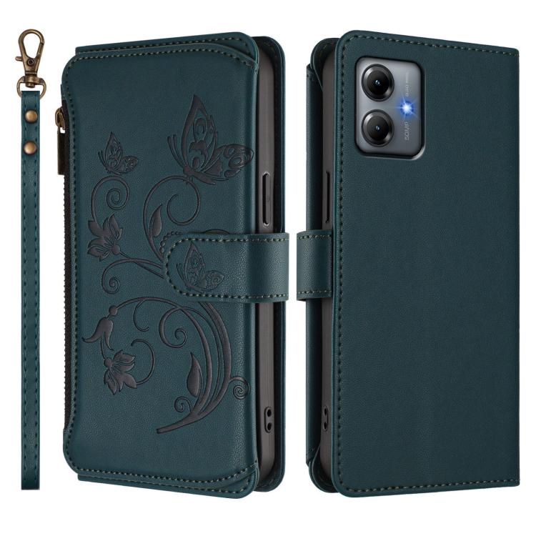 For Motorola Moto G14 4G / G64Y Butterfly Love Flower Multi-card Zipper Wallet Leather Phone Case