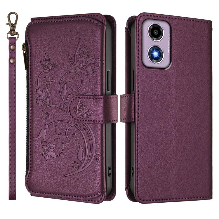 For Motorola Moto G24 4G / G04 4G Butterfly Love Flower Multi-card Zipper Wallet Leather Phone Case