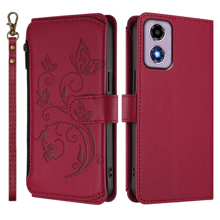 For Motorola Moto G24 4G / G04 4G Butterfly Love Flower Multi-card Zipper Wallet Leather Phone Case