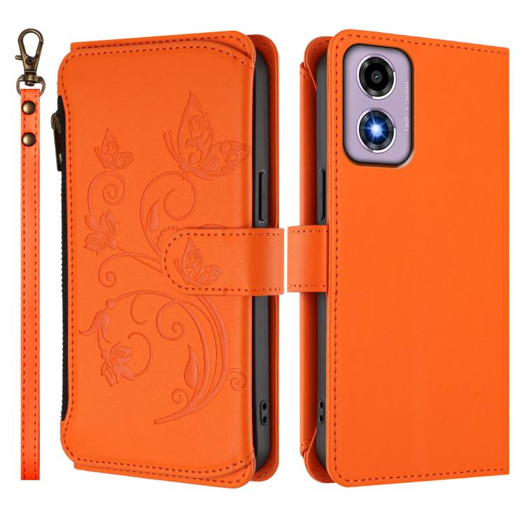 For Motorola Moto G24 4G / G04 4G Butterfly Love Flower Multi-card Zipper Wallet Leather Phone Case