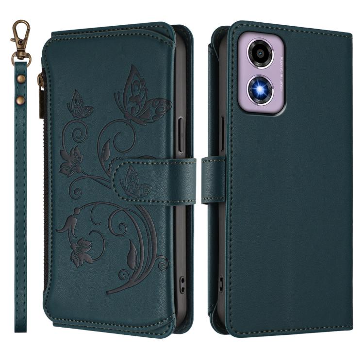 For Motorola Moto G24 4G / G04 4G Butterfly Love Flower Multi-card Zipper Wallet Leather Phone Case