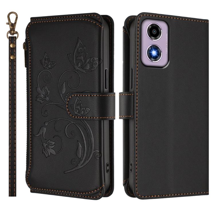 For Motorola Moto G24 4G / G04 4G Butterfly Love Flower Multi-card Zipper Wallet Leather Phone Case