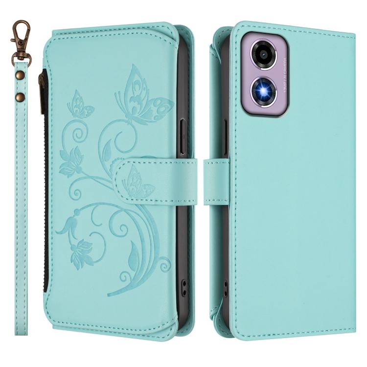 For Motorola Moto G24 4G / G04 4G Butterfly Love Flower Multi-card Zipper Wallet Leather Phone Case
