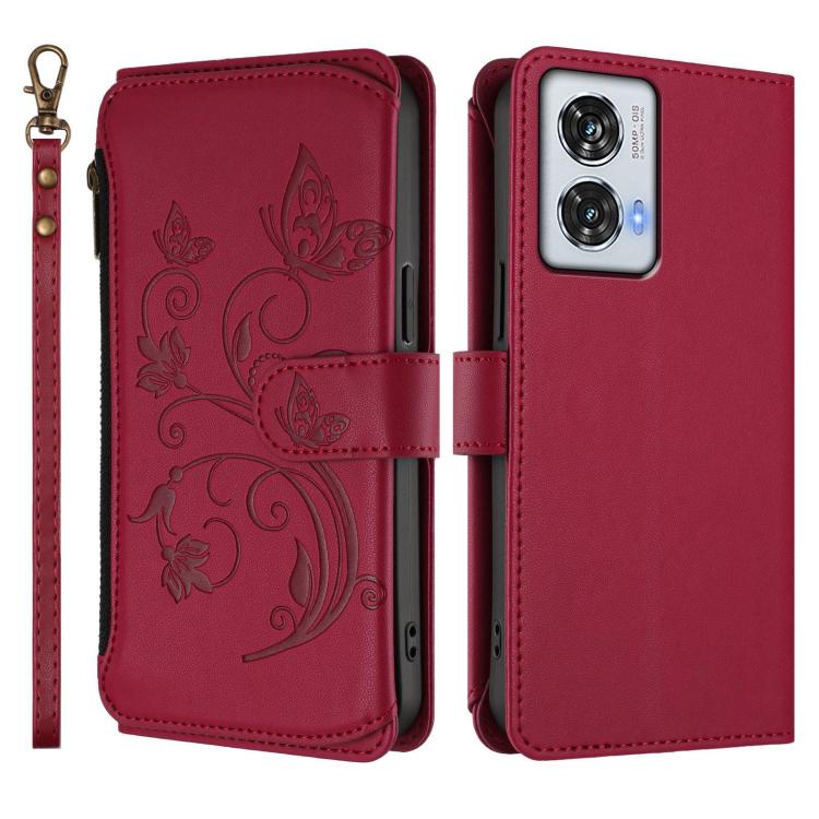 For Motorola Edge 50 Fusion 5G Global Butterfly Love Flower Multi-card Zipper Wallet Leather Phone Case