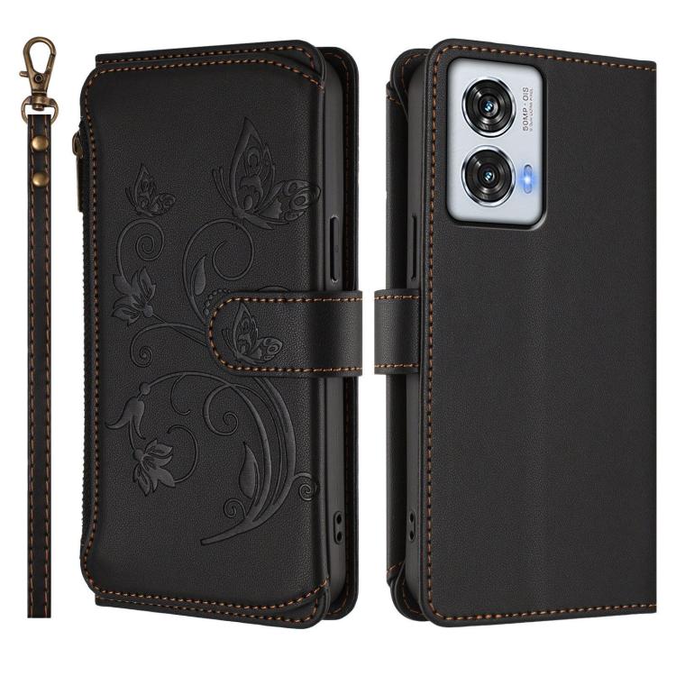 For Motorola Edge 50 Fusion 5G Global Butterfly Love Flower Multi-card Zipper Wallet Leather Phone Case