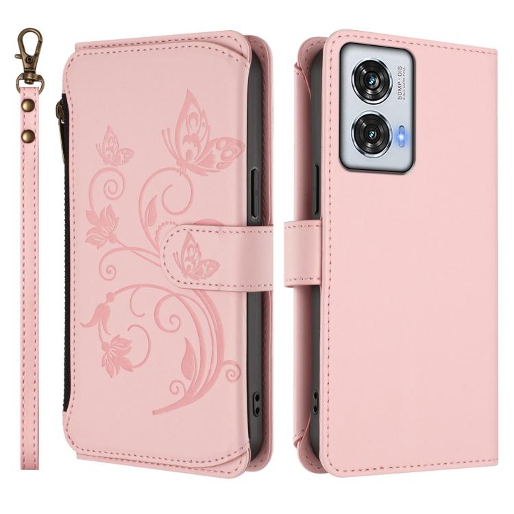 For Motorola Edge 50 Fusion 5G Global Butterfly Love Flower Multi-card Zipper Wallet Leather Phone Case