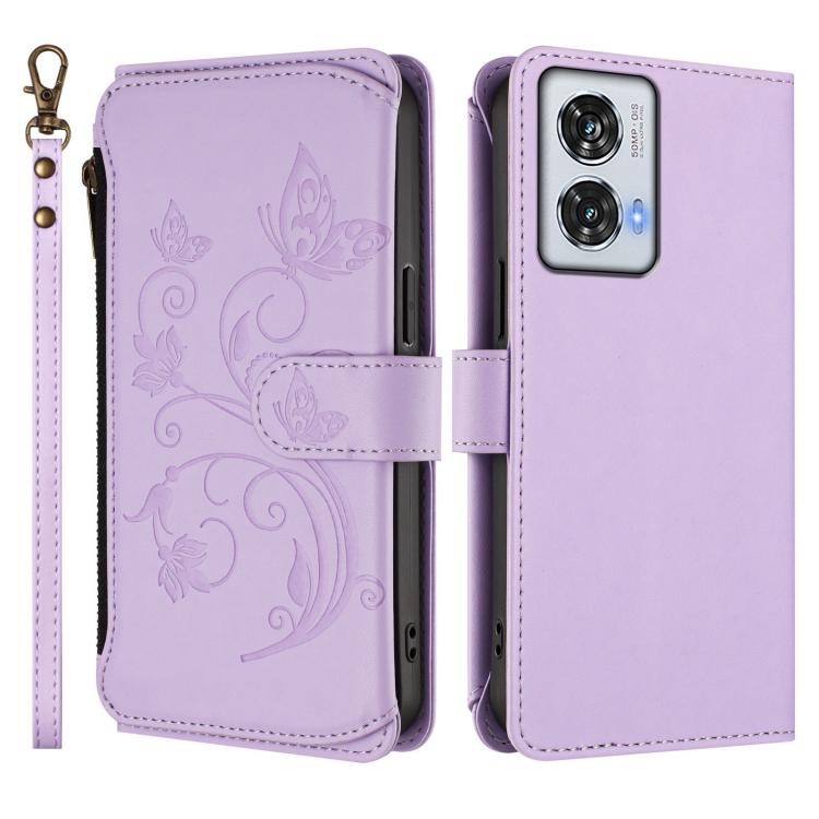 For Motorola Edge 50 Fusion 5G Global Butterfly Love Flower Multi-card Zipper Wallet Leather Phone Case
