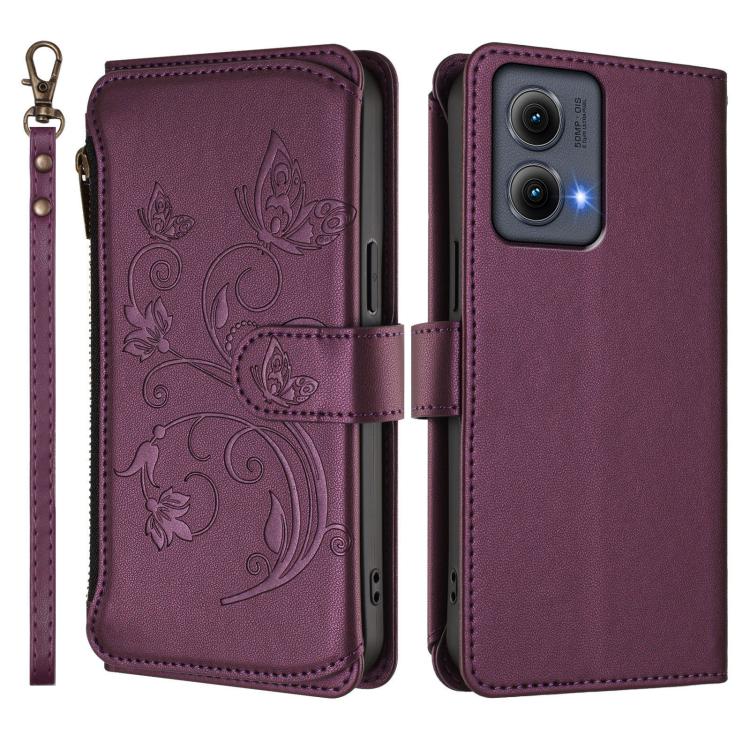 For Motorola Edge 5G 2024 Curved Global Butterfly Love Flower Multi-card Zipper Wallet Leather Phone Case