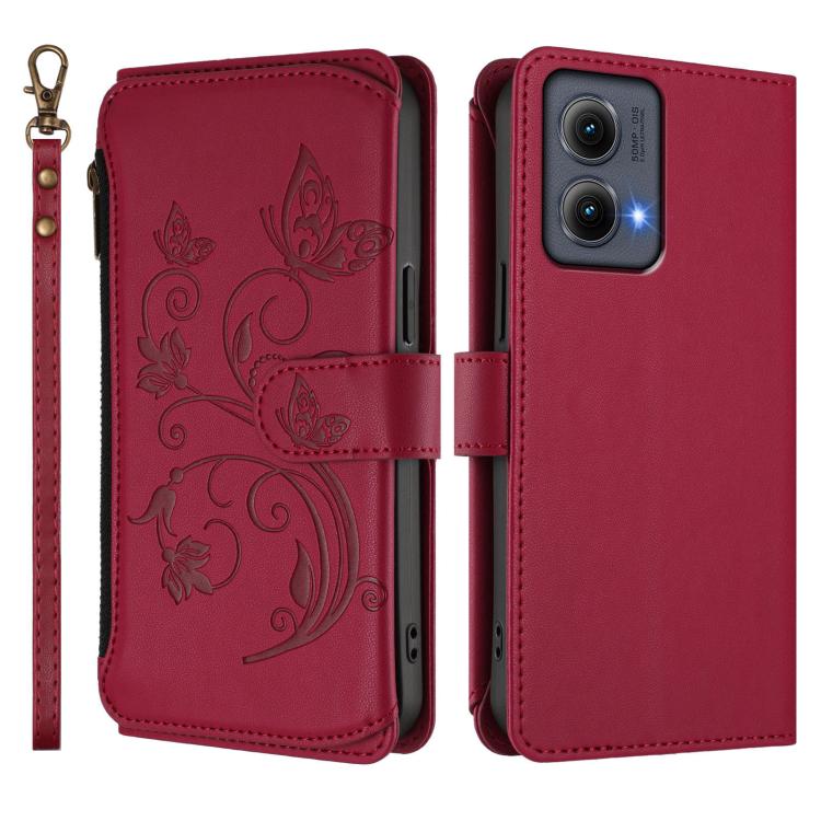 For Motorola Edge 5G 2024 Curved Global Butterfly Love Flower Multi-card Zipper Wallet Leather Phone Case